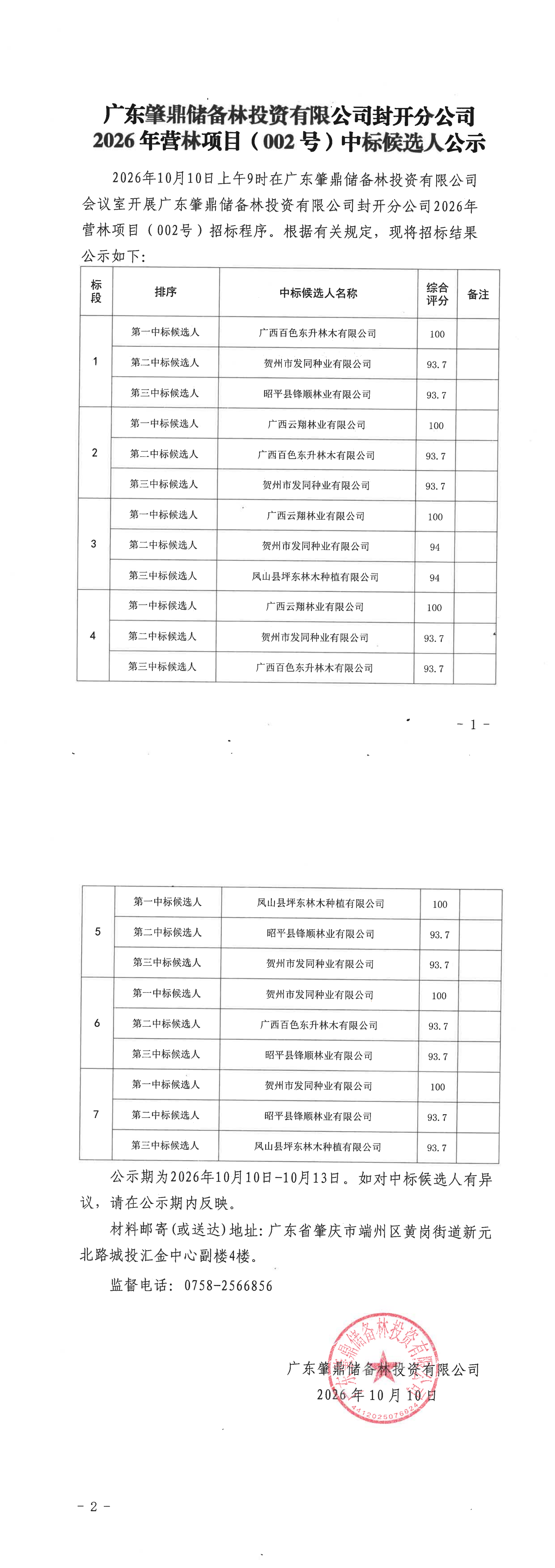广东肇鼎储备林投资有限公司封开分公司2026年营林项目（002号）中标候选人公示_00
